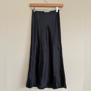 Reformation Black Silk Midi Skirt